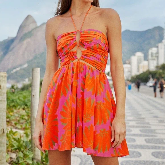 frill hem mini dress Annabella Strapless Tied Back Frill Hem Mini Dress Red